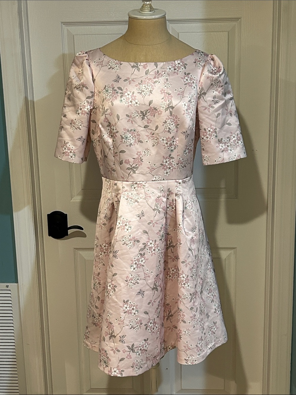 Gal Meets Glam Adair Pink Floral Dress sz 6 Satin Fit & Flare Shower Wedding